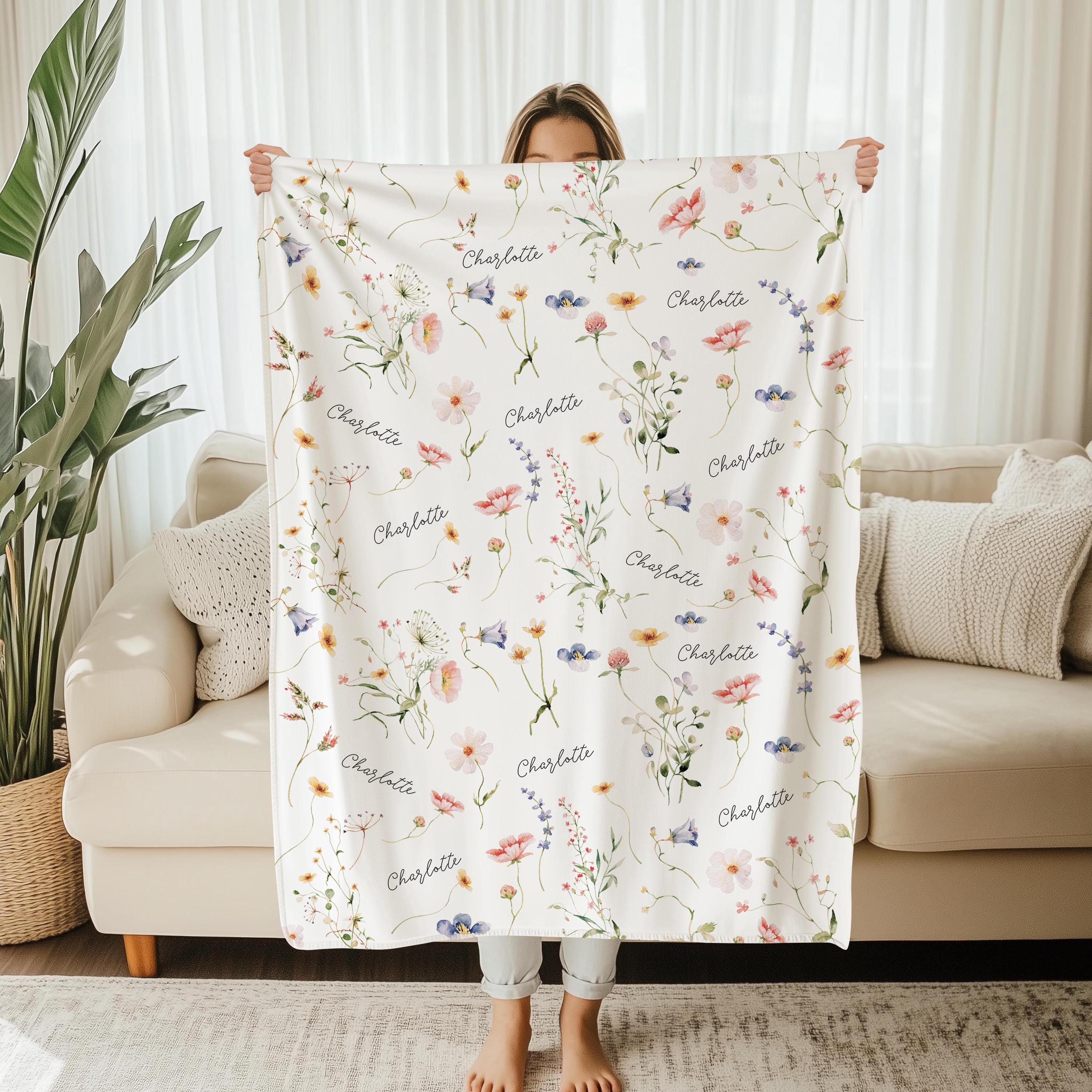 Personalized Wildflower Baby Blanket Custom Baby Shower Gift Newborn Nursery Decor Girl Minky Baby Blanket Fleece Newborn Blanket Girl B1