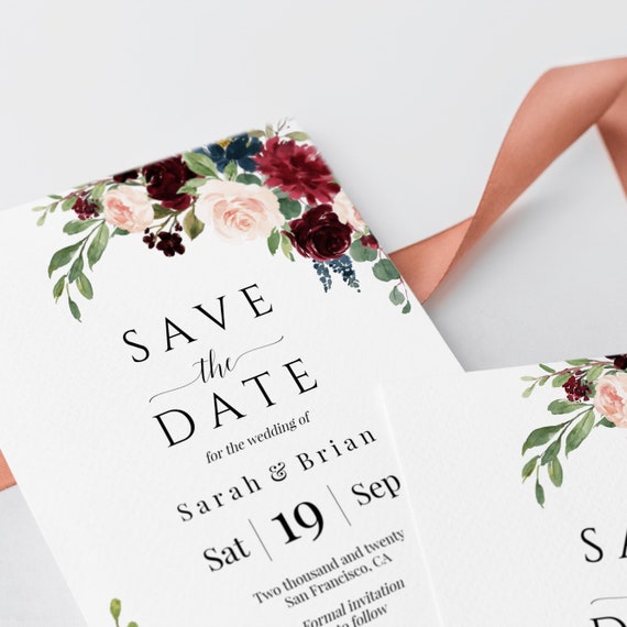 Buy Save the Date Template, Instant Download, Save the Date Cards,  Printable Save the Date, Burgundy Save the Day Invites DIY, Templett, C6  Online in India 