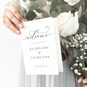 Classic Folded Wedding Program Template, Folded Ceremony Template, Printable Christian Wedding Program, Order Of Ceremony, Templett, C16