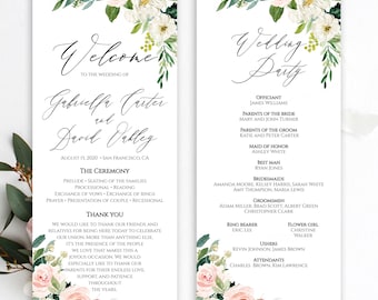 Fully Editable Wedding Program Template, Two Sided Ceremony Template, Printable Wedding Program, Order Of Ceremony, Templett, Floral, C9