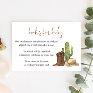 GEDRUKTE Cowboy-boekverzoekkaart Wild West Breng een boek mee in plaats van een kaart Rodeo-boekinzet Southwestern-boeken voor babyshower invoegen P86