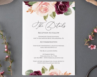 Boho Enclosure Card Template, Printable Wedding Details Card, Fully Editable Information Card, Wedding Directions Card,Templett, C29