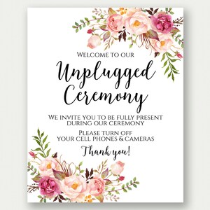 Unplugged Ceremony Sign, Unplugged Wedding Sign, Unplugged Sign, No Phones Sign, No Cameras Sign, No Cell Phone Sign, Printable Sign, C1 image 2
