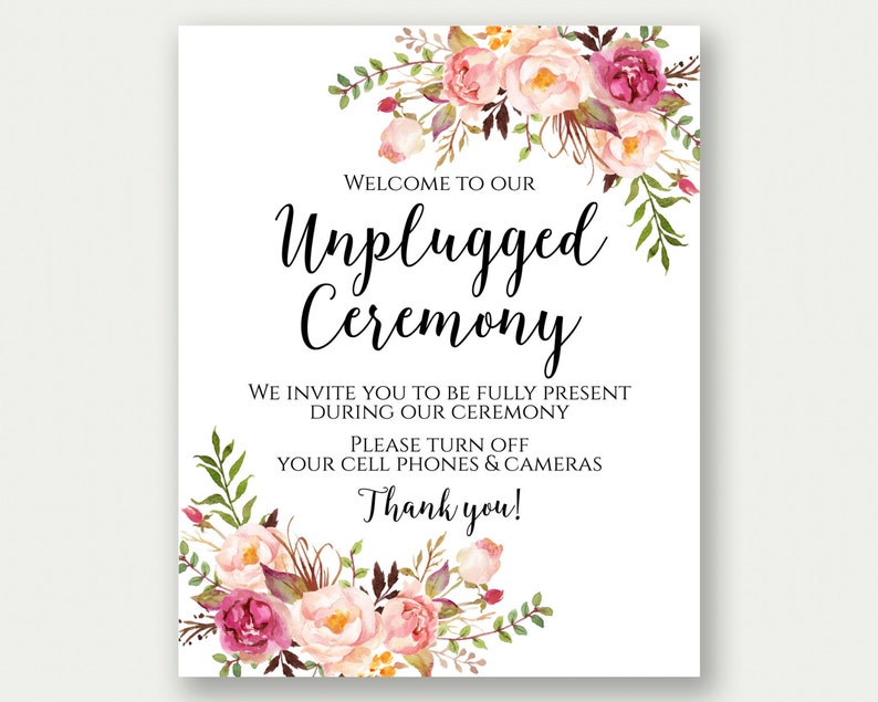 Unplugged Ceremony Sign, Unplugged Wedding Sign, Unplugged Sign, No Phones Sign, No Cameras Sign, No Cell Phone Sign, Printable Sign, C1 image 2