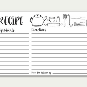 Recipe Cards, Printable Recipe Card, Doodles Recipe Card, DIY Recipe ...