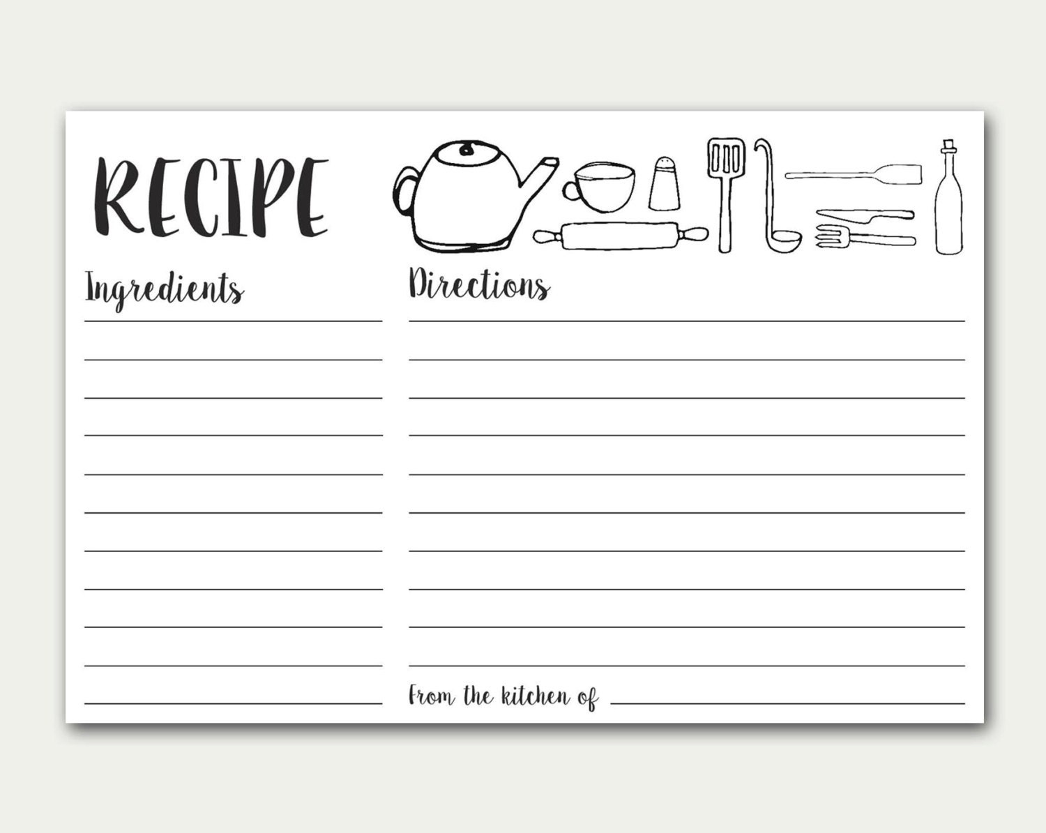 Recipe Cards Printable Recipe Card Doodles Recipe Card DIY Etsy