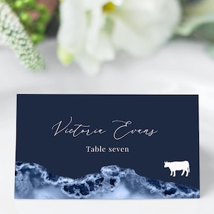 Navy Escort Card Template, Editable Ocean Place Card, Waves Place Cards Wedding, Printable Escort Cards Folded Flat, Ice, Beach Templett C73