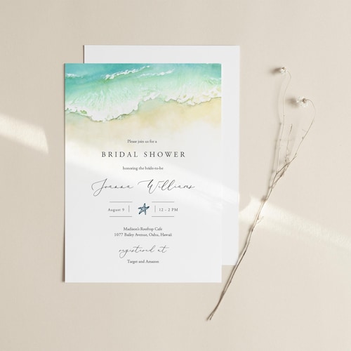 Beach Bridal Shower Invitation Printable Ocean Bridal Shower Etsy