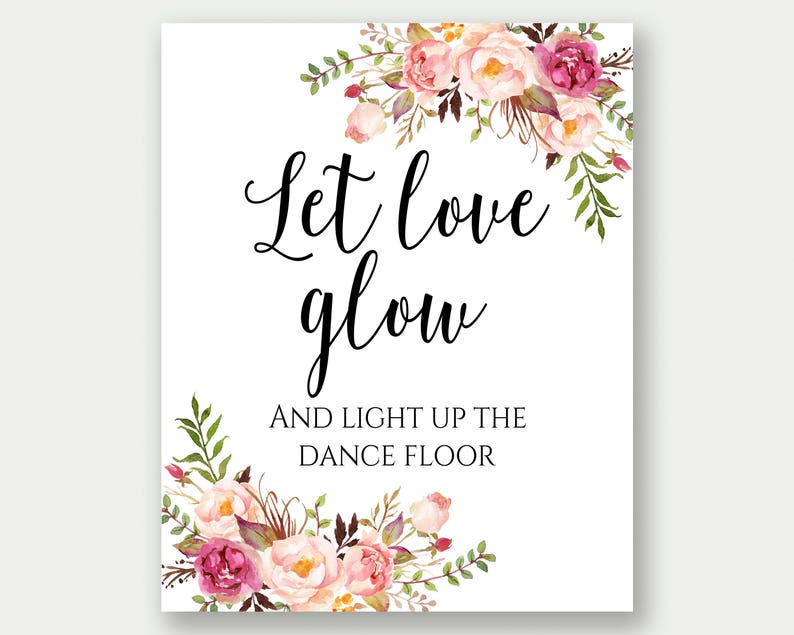 Let Love Glow Sign, Glow Stick Send Off, Wedding Glow Stick Sign, Light Up The Dance Floor, Wedding Glow Sticks, Glow Stick Printable, C1 image 2