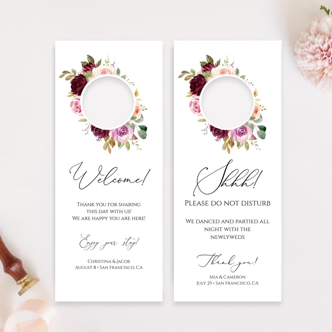 Wedding Door Hangers, Please Do Not Disturb Sign, Printable Door Hanger ...