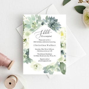 Surprise Birthday Invitation Instant Download, Fully Editable Template, Succulent Surprise Party Invitation, Shhh Surprise Birthday, C15