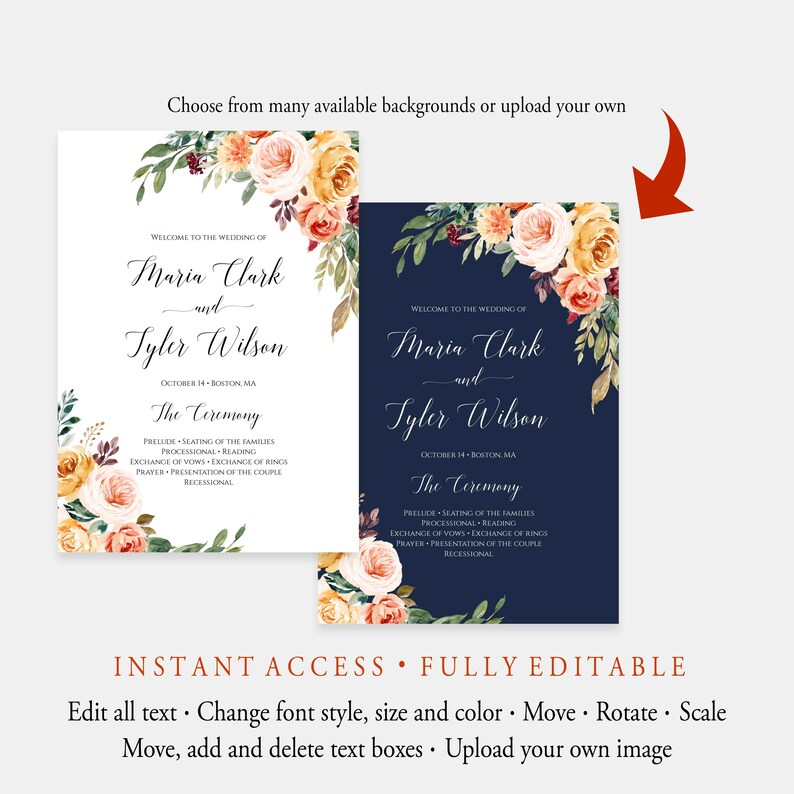 Editable Fan Program Template Download Printable Ceremony Etsy