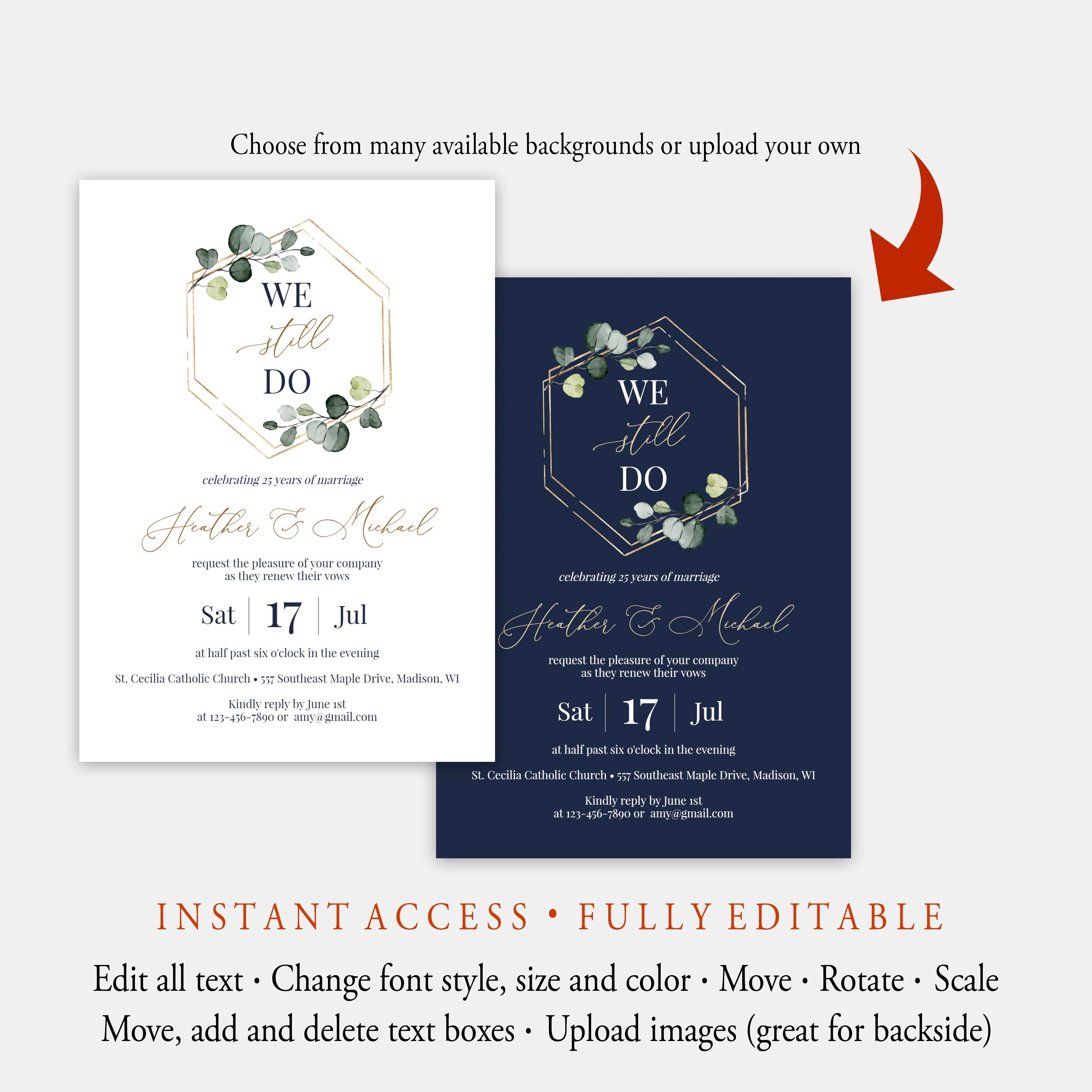 Greenery Vow Renewal Invitation Template, Instant Download, We Still Do ...