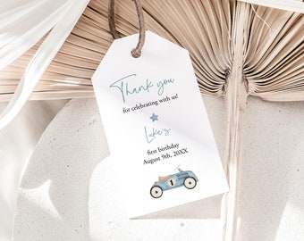 Thank You Tag Birthday Party Race Car Birthday Favor Tag Template Blue Car Boy Boy Birthday Tag For Favors Tag For Kids ANY AGE Templett C88