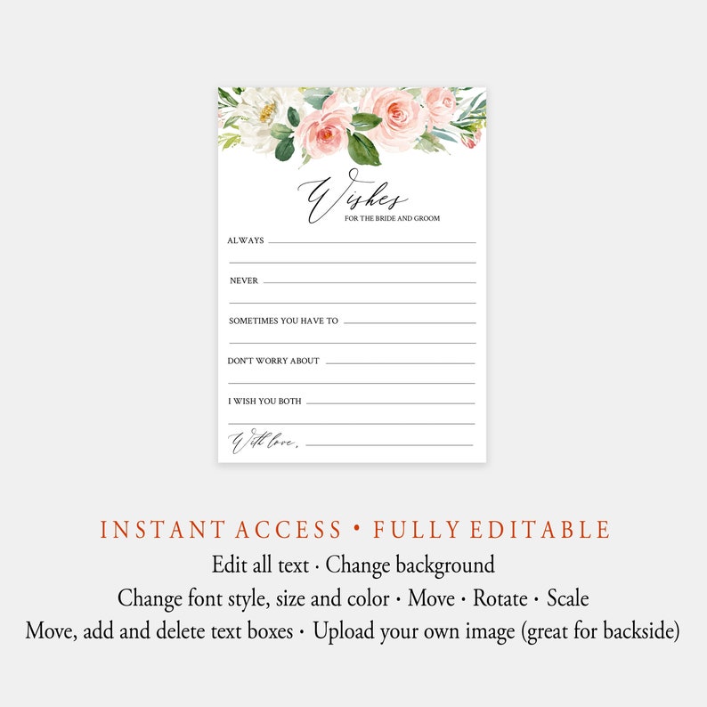 Editable Wishes for the Bride and Groom Printable Wedding Etsy Canada