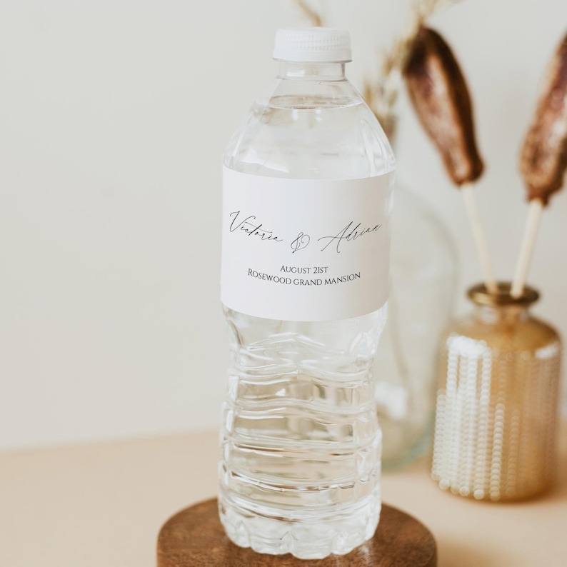 Classic Water Bottle Label Template, Modern Wedding Favor, Welcome Bag Ideas, Elegant Bridal Shower Favor, Editable Template, Templett, C34 image 1