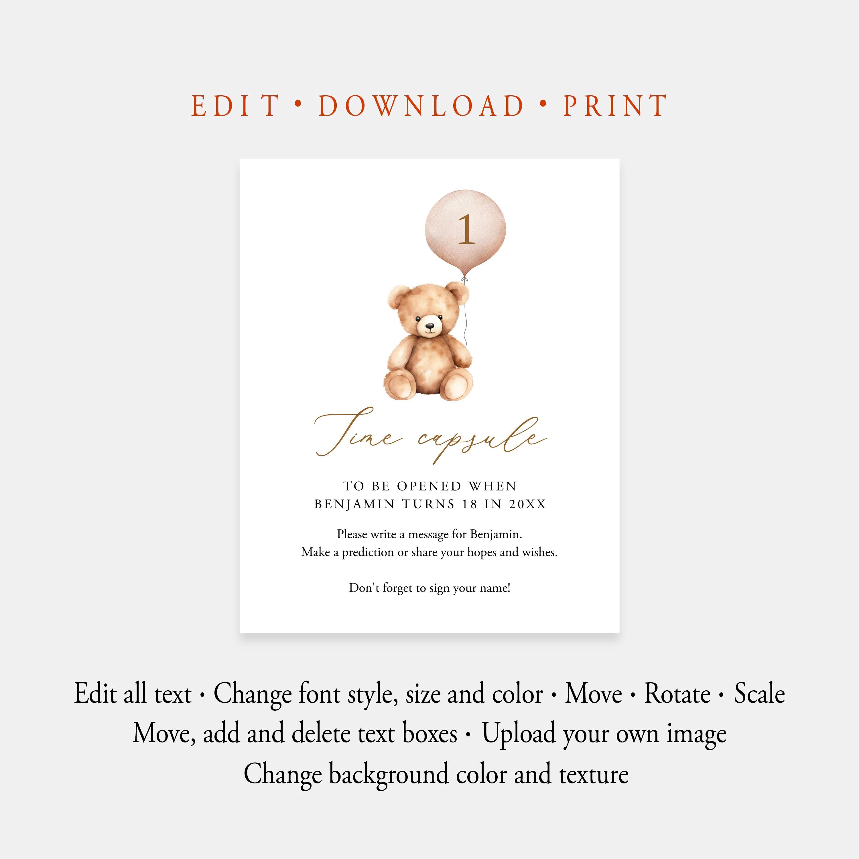 Bear First Birthday Time Capsule Teddy Bear Baby Shower Time Capsule ...