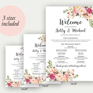 Wedding Program Poster, Large Wedding Program, Wedding Poster, Ceremony Program, Wedding Program Template, Instant Download, Editable, C1 image 2