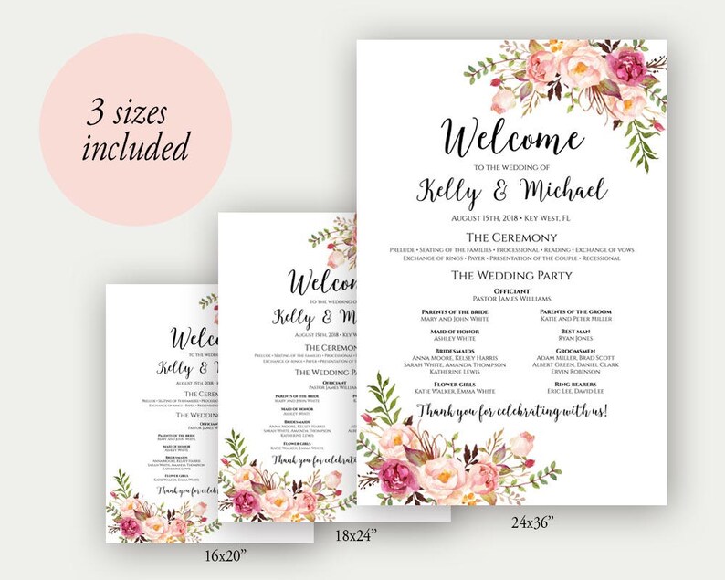 Wedding Program Poster, Large Wedding Program, Wedding Poster, Ceremony Program, Wedding Program Template, Instant Download, Editable, C1 image 2