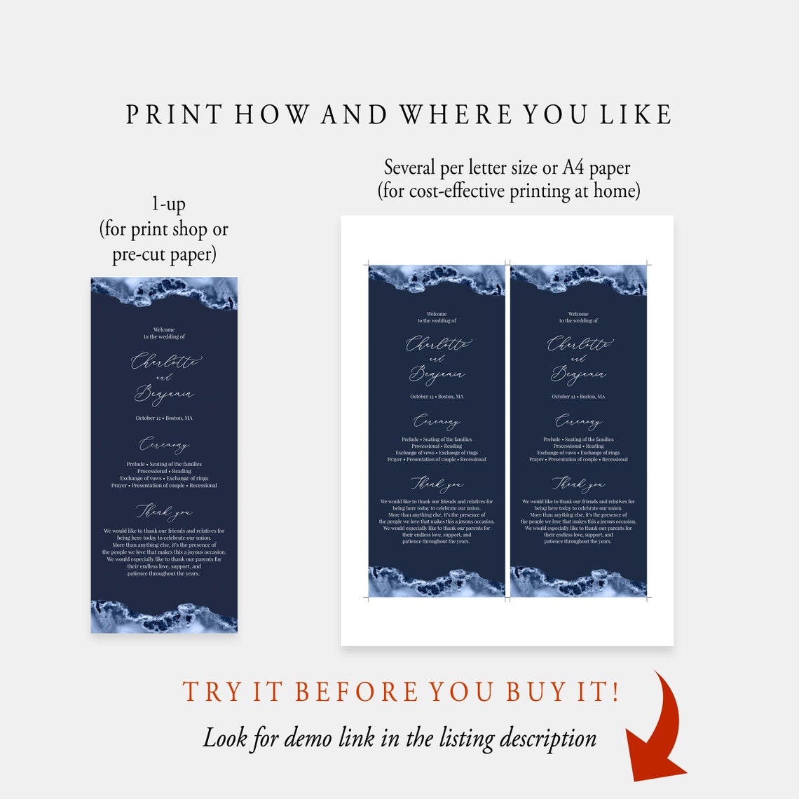 Navy Wedding Program Template Waves Ceremony Template | Etsy