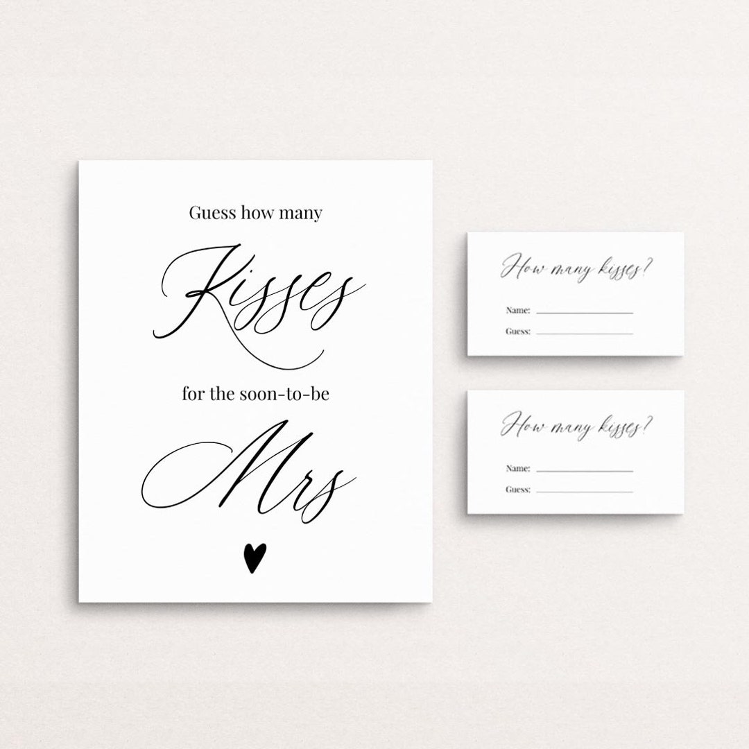 Modern Candy Guessing Game for Bridal Shower Simple How Many Kisses ...