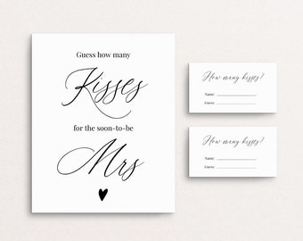 Modern Candy Guessing Game For Bridal Shower Simple How Many Kisses Guessing Game Sign + Card Set Template Guess The Kisses Templett, C71