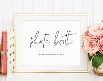 Photo Booth Sign Minimalist Wedding Photobooth Printable Grab A Prop Strike A Pose Sign Editable Wedding Sign Simple Decor Templett, C46