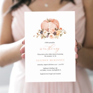 A Little Pumpkin Is On The Way Invitation Editable, Baby Shower Invitation Template, Printable Fall Baby Shower Invite Girl, Templett, C44