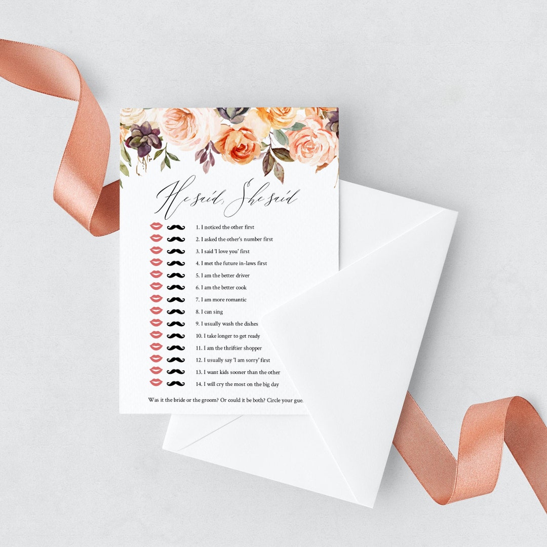 Editable He Said She Said Template, Printable Bridal Shower Game ...