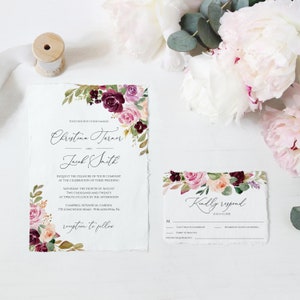 Blush And Purple Wedding Invitation, Printable Invitation Template, Fully Editable Wedding Invitation Suite, Invitation Set, Templett, C29