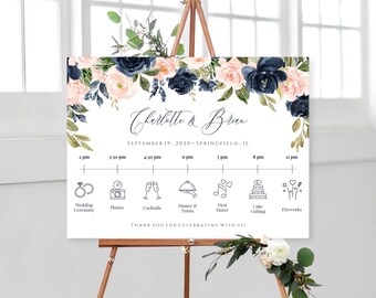 Poster Size Wedding Timeline, Large Sign, Printable Timeline, Wedding Day Timeline Floral, Wedding Itinerary, Order Of Events, Templett, C24