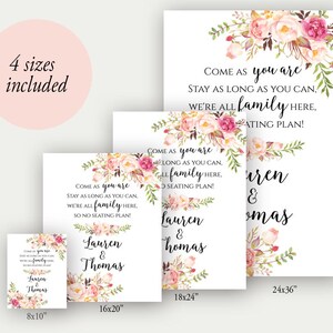 Come As You Are, No Seating Plan Sign, No Seating Plan, Wedding Sign, Printable Wedding Sign, Editable PDF, Floral, Boho Chic Wedding, C1 image 3