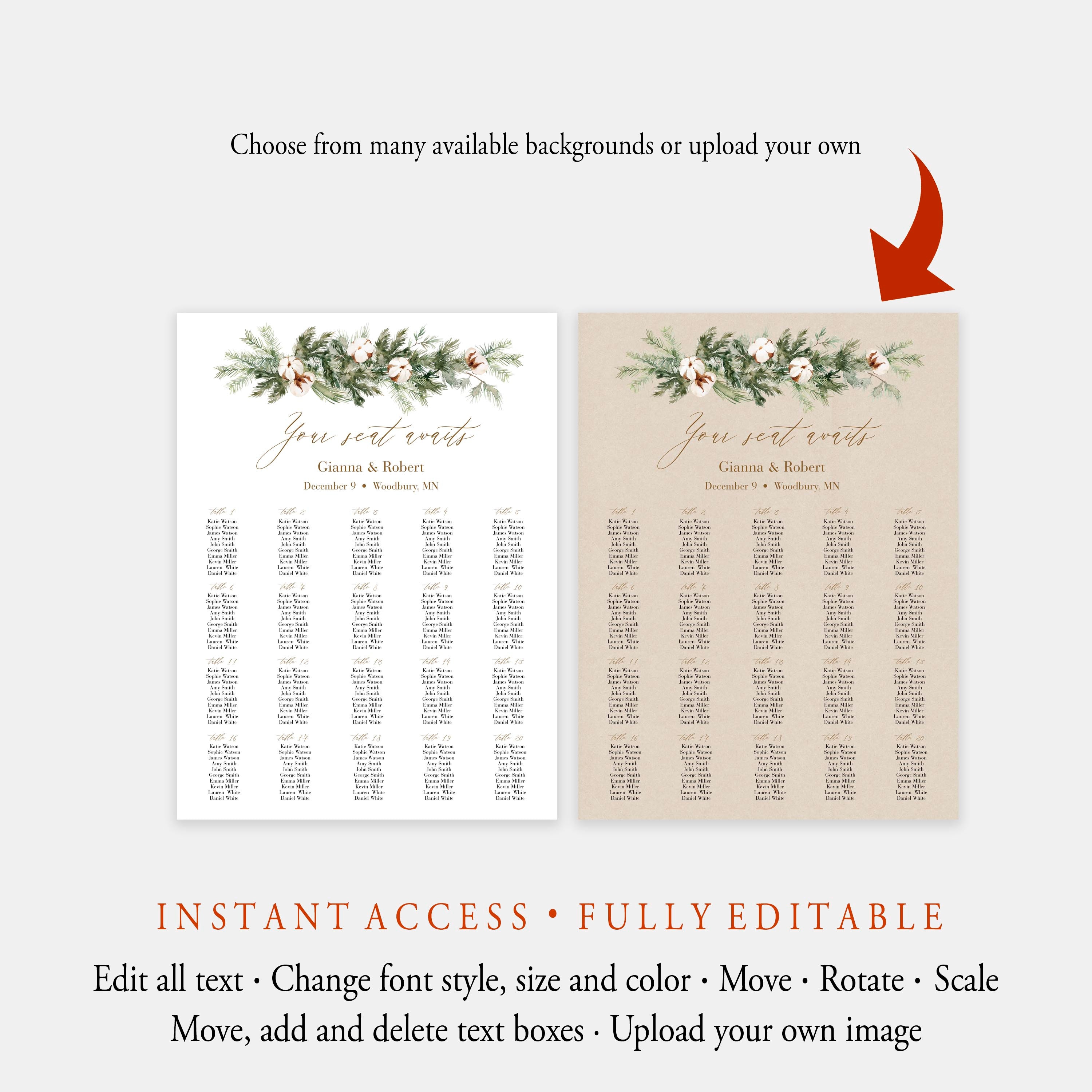 Winter Wedding Seating Chart Template Editable Holiday Etsy winter-wedding-seating-chart-template-editable-holiday-etsy