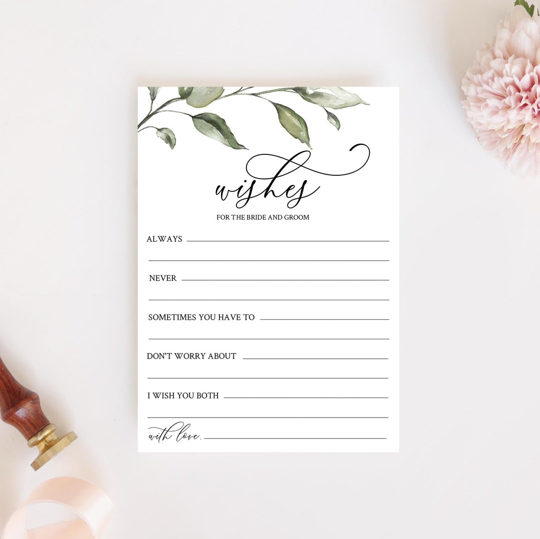 Editable Wishes for the Bride and Groom, Printable Wedding Advice Card ...