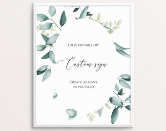 Eucalyptus Custom Wedding Sign Template, Instant Download, Fully Editable, Self-Editable Sign, Printable Wedding Sign Greenery, Templett C31