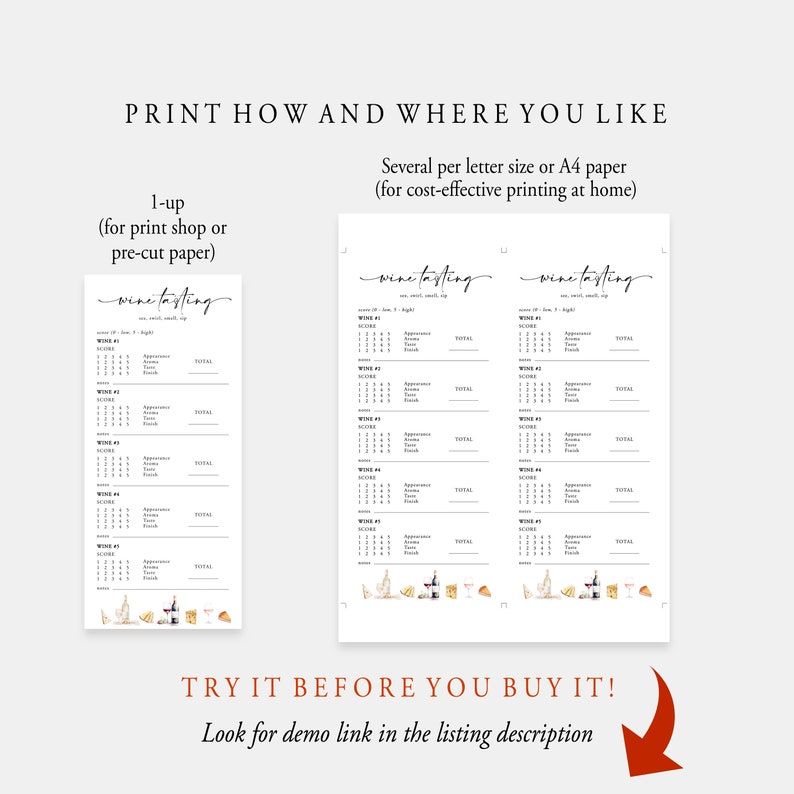 Wine Tasting Card Template Printable Wine Tasting Score Card Wine Tasting Sheet Blind Wine Tasting Note Wine Party Scorecard Templett, C102 image 5