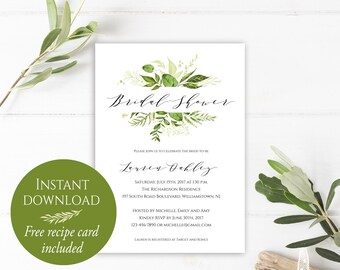 Bridal Shower Invitation Instant Download, Bridal Shower Invitation Printable, Greenery Invitation, PDF Template, Bridal Shower Invites, C8
