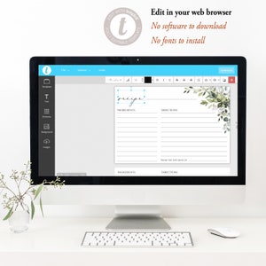May include: A computer screen displaying a recipe template with a watercolor floral design. The template has sections for ingredients and directions. The text "recipe" is written in cursive at the top of the template.