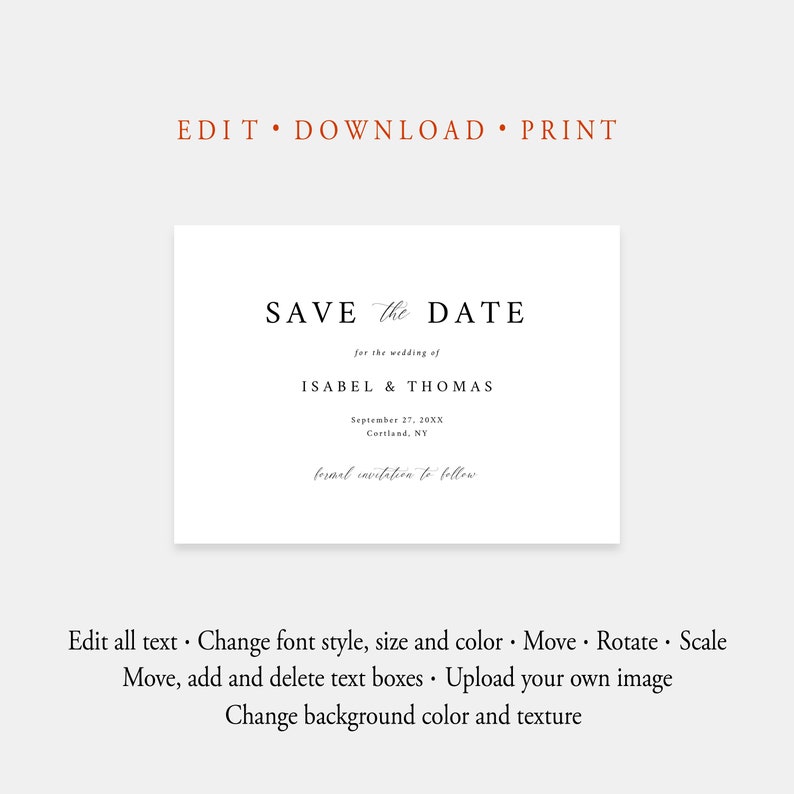 Save The Date Template Download, Entièrement modifiable, Formal Save The Date Cards Landscape, Classic Save The Date Template Printable Templett C89 image 4