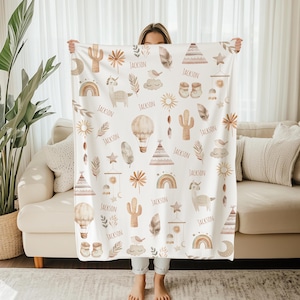 Personalized Boho Baby Blanket Custom Baby Name Blanket Personalized Baby Shower Gift Boy Custom Newborn Baby Personalized Gift Throw C110