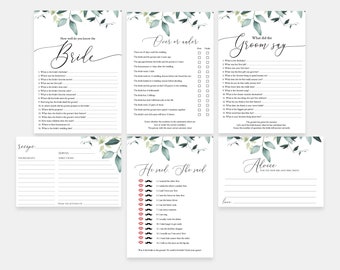 Eucalyptus Bridal Shower Game Bundle, Editable Bridal Shower Games, Printable Game Set, Instant Download, Wedding Shower Game, Templett, C31