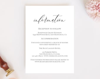 Printable Wedding Details Card, Instant Download, Enclosure Card Template, Editable Information Card, Wedding Directions Card, Templett, C16