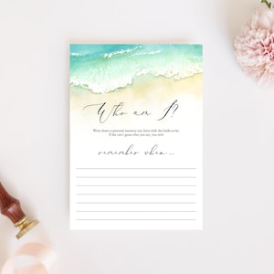 Seashore Who Am I Game Template,  Beach Bachelorette Party Game, Ocean Memory With The Bride Game, Printable Shower Game, Templett, C56