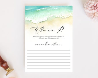 Seashore Who Am I Game Template,  Beach Bachelorette Party Game, Ocean Memory With The Bride Game, Printable Shower Game, Templett, C56