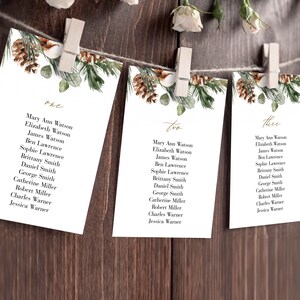 Plantilla de plano de asientos para bodas de invierno, tarjetas de asientos para fiestas editables, descarga de letreros de plano de asientos, asientos de piña de algodón, Templett, C61