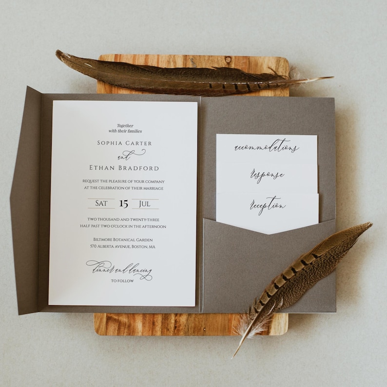 Elegant Pocket Wedding Invitation Suite Classic Pocket Fold Etsy