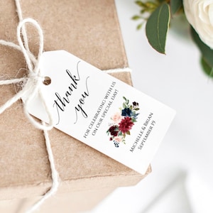 Wedding Thank You Tag Template, ANY TEXT, Instant Download, Printable Thank You Tag, Fully Editable, Burgundy Thank You Tag, Templett, C6
