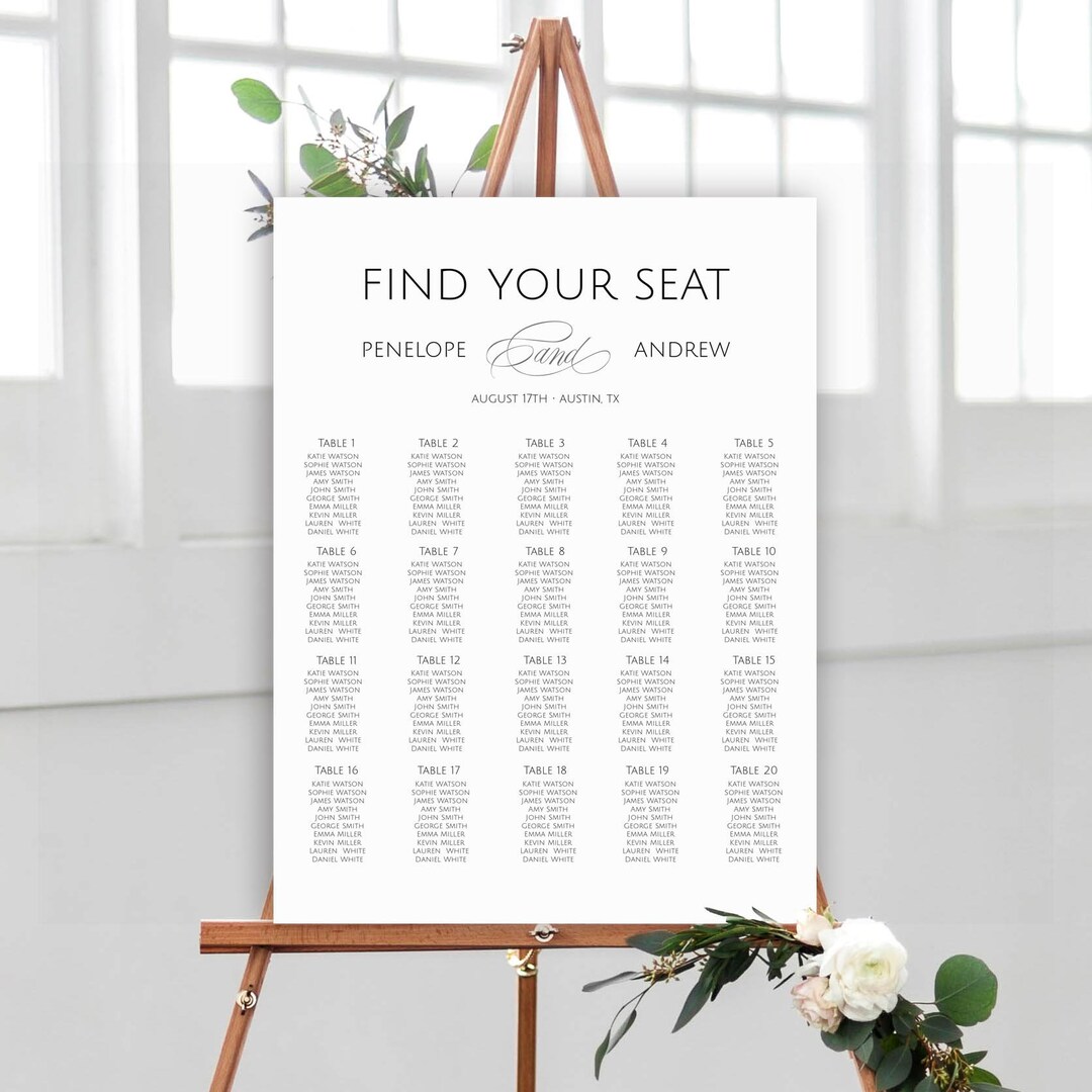 Classic Seating Chart Template, Editable Seating Chart Board, Modern