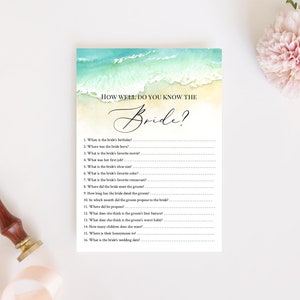 Seashore How Well Do You Know The Bride, Who Knows The Bride Best, Beach Bachelorette Party Game Ocean, Printable Shower Game, Templett, C56