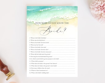 Seashore How Well Do You Know The Bride, Who Knows The Bride Best, Beach Bachelorette Party Game Ocean, Printable Shower Game, Templett, C56